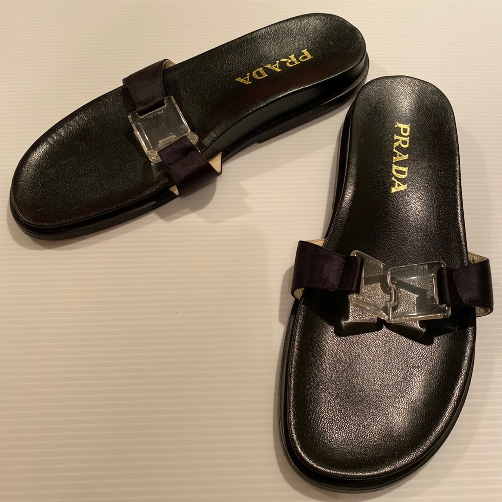 Prada Black Leather Sandals Slides